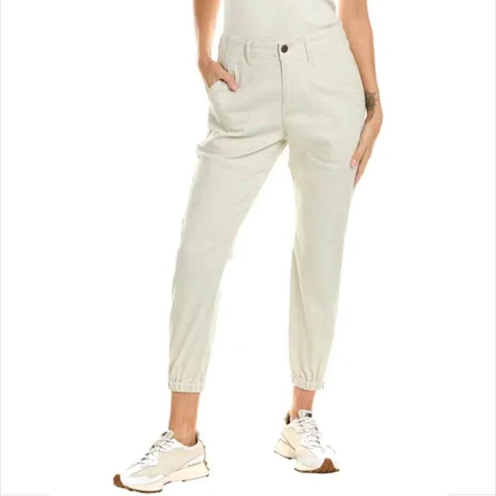 CAbi Compass jogger pants beige tan zipper stretch patch pockets oyster new 6